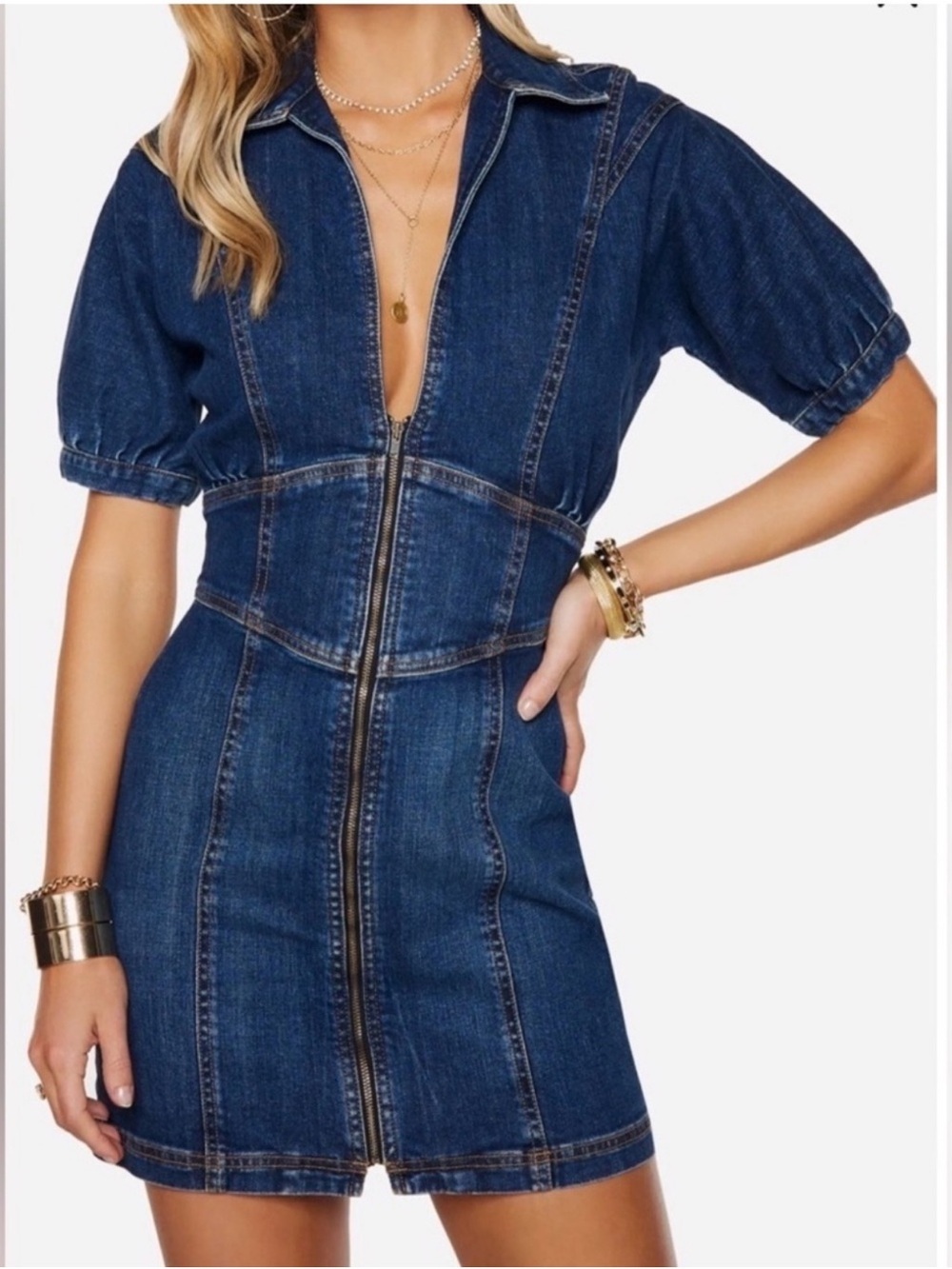 Ramy Brook Dark Blue Denim Zip-Front Mini Dress